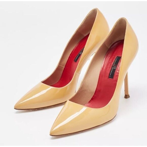 CH Carolina Herrera Patent Leather Heels Beige Red Sole Pumps Size US 6.5 / EU37 - Picture 1 of 10